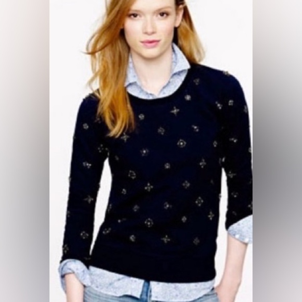 J. Crew | Dark Blue Embellished Crew Neck Sweatshirt